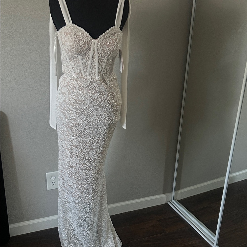 Macy's Elegant White Lace Wedding Dress